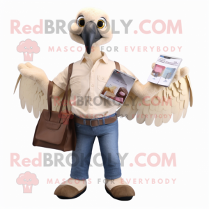 Beige Vulture mascot costume character dressed with a Jeans and Wallets