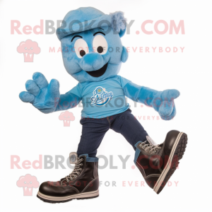 Sky Blue Irish Dancing Shoes mascot costume character dressed with a Jeans and Mittens