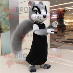 Gray Skunk mascot costume character dressed with a Sheath Dress and Clutch bags