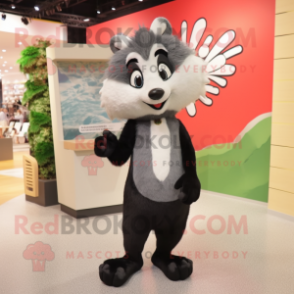 Gray Skunk mascot costume character dressed with a Sheath Dress and Clutch bags