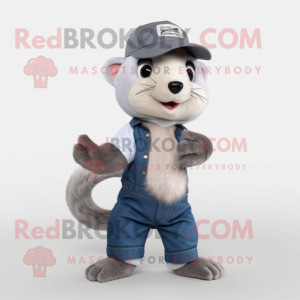 Gray Ferret mascot costume character dressed with a Bootcut Jeans and Caps