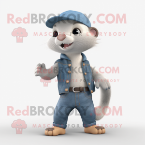 Gray Ferret mascot costume character dressed with a Bootcut Jeans and Caps