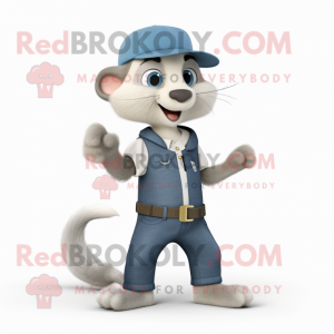 Gray Ferret mascot costume character dressed with a Bootcut Jeans and Caps