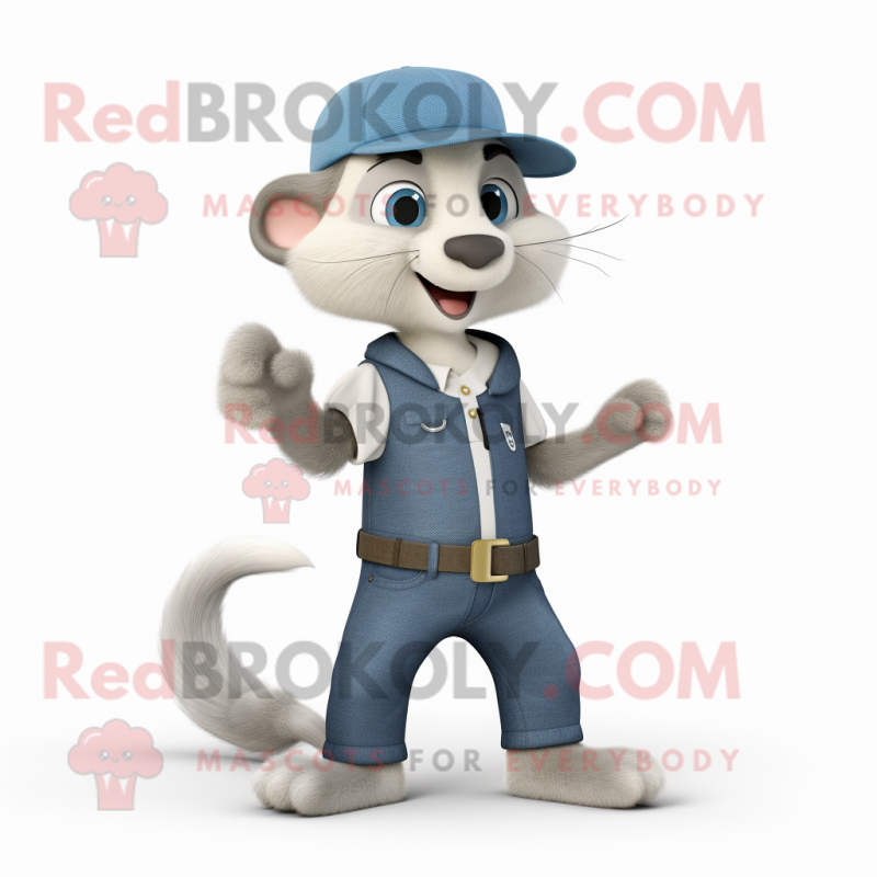 Gray Ferret mascot costume character dressed with a Bootcut Jeans and Caps Gray Ferret mascot costume character dressed with a Bootcut Jeans and Caps