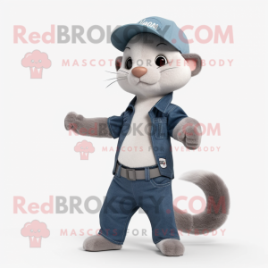 Gray Ferret mascot costume character dressed with a Bootcut Jeans and Caps