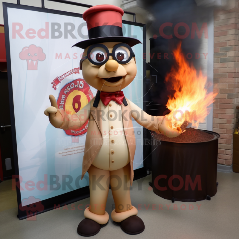 Tan Fire Eater mascot costume character dressed with a Dress Pants and Reading glasses