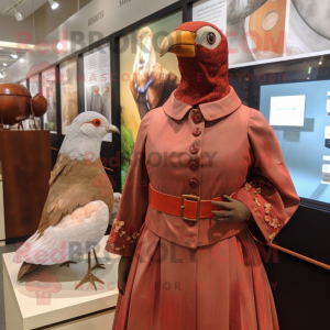 Rust Pigeon mascot costume character dressed with a A-Line Dress and Cufflinks