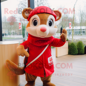 Red Dormouse mascot costume character dressed with a Turtleneck and Scarf clips