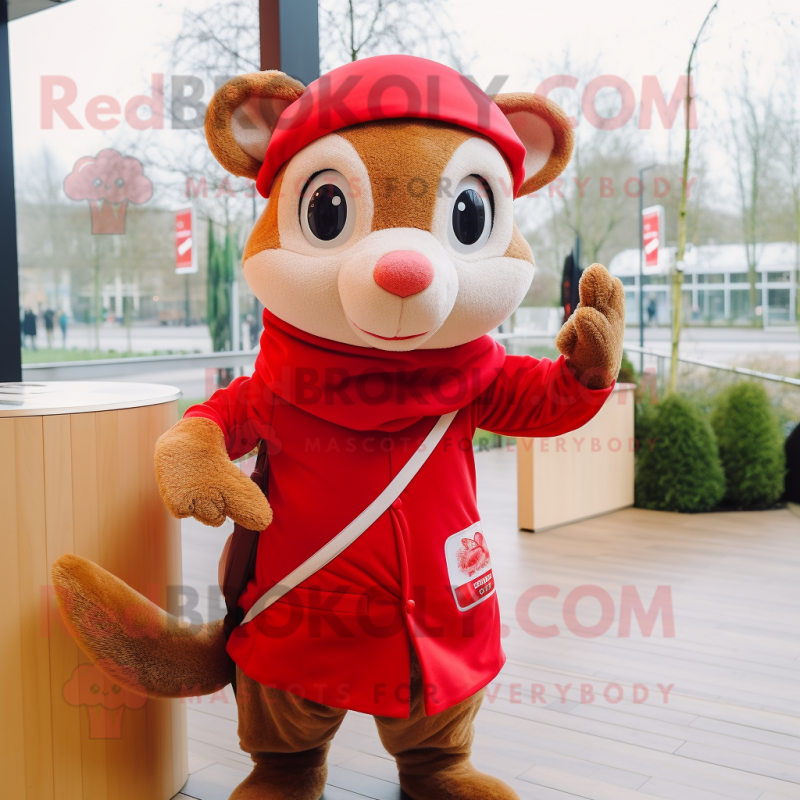 Red Dormouse mascot costume character dressed with a Turtleneck and Scarf clips