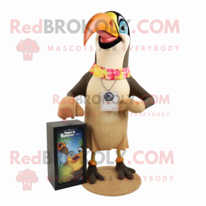 Tan Toucan mascot costume character dressed with a A-Line Skirt and Keychains