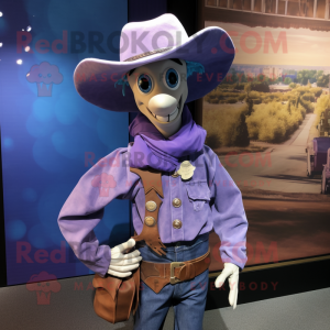 Lavender Cowboy mascot costume character dressed with a Leather Jacket and Cufflinks