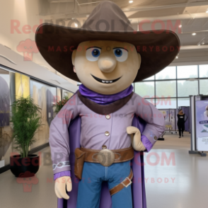 Lavender Cowboy mascot costume character dressed with a Leather Jacket and Cufflinks