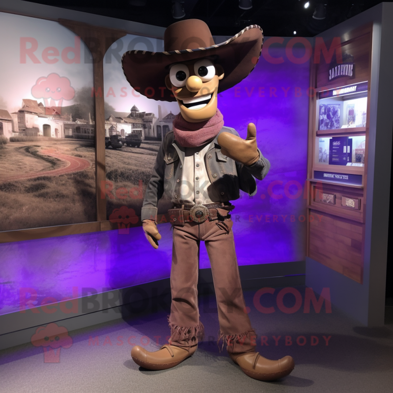 Lavender Cowboy mascot costume character dressed with a Leather Jacket and Cufflinks Lavender Cowboy mascot costume character dressed with a Leather Jacket and Cufflinks