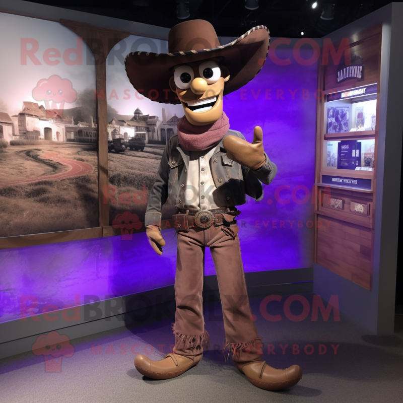 Lavender Cowboy mascot costume character dressed with a Leather Jacket and Cufflinks