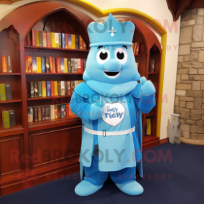 Sky Blue Irish Castle mascot costume character dressed with a Cover-up and Wallets