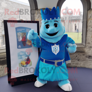 Sky Blue Irish Castle mascot costume character dressed with a Cover-up and Wallets