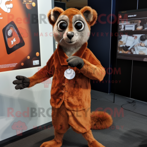 Rust Lemur mascot costume character dressed with a Dress and Cufflinks