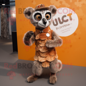 Rust Lemur mascot costume character dressed with a Dress and Cufflinks