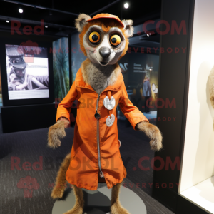 Rust Lemur mascot costume character dressed with a Dress and Cufflinks