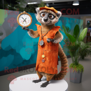 Rust Lemur mascot costume character dressed with a Dress and Cufflinks