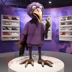 Purple Vulture mascot costume character dressed with a Sweater and Shoe clips