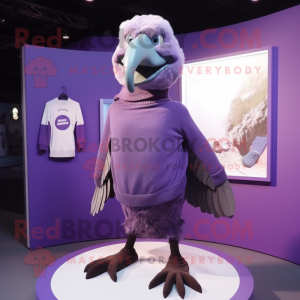 Purple Vulture mascot costume character dressed with a Sweater and Shoe clips