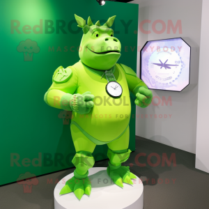 Lime Green Rhinoceros mascot costume character dressed with a Swimwear and Smartwatches
