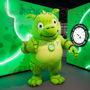 Lime Green Rhinoceros mascot costume character dressed with a Swimwear and Smartwatches