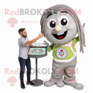 Gray Pesto Pasta mascot costume character dressed with a Romper and Watches