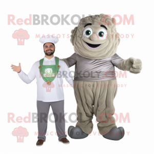 Gray Pesto Pasta mascot costume character dressed with a Romper and Watches