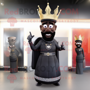Black King mascot costume character dressed with a Evening Gown and Berets