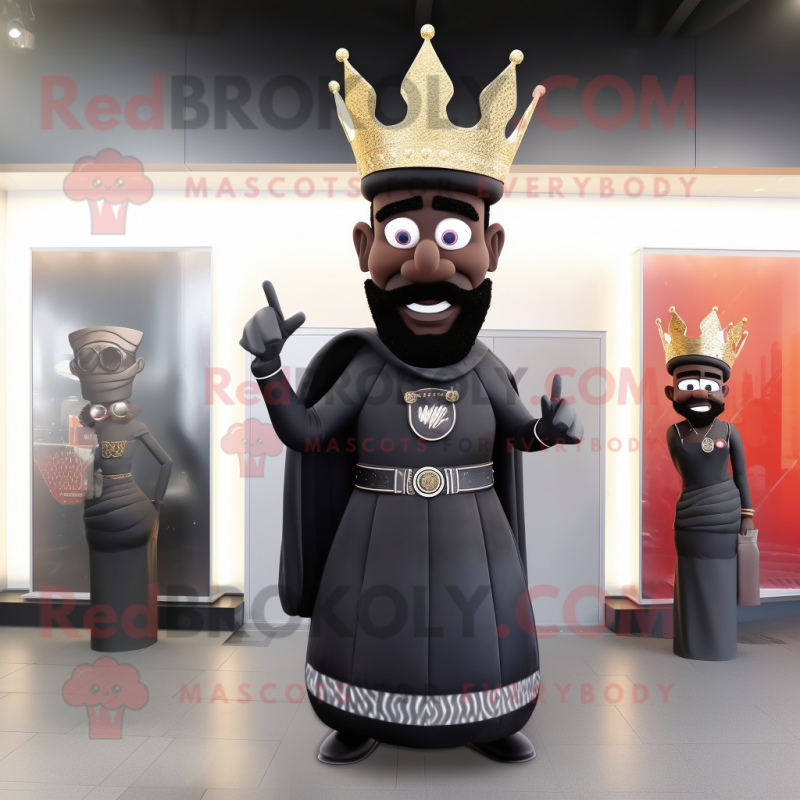 Black King mascot costume character dressed with a Evening Gown and Berets