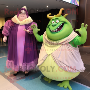 nan Ogre mascot costume character dressed with a Ball Gown and Wraps