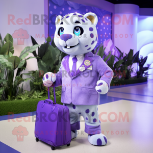 Lavender Jaguar mascot costume character dressed with a Suit and Handbags