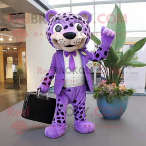 Lavender Jaguar mascot costume character dressed with a Suit and Handbags