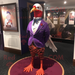 Purple Pheasant mascot costume character dressed with a Trousers and Pocket squares