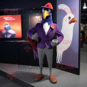 Purple Pheasant mascot costume character dressed with a Trousers and Pocket squares