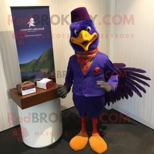 Purple Pheasant mascot costume character dressed with a Trousers and Pocket squares