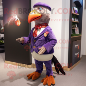 Purple Pheasant mascot costume character dressed with a Trousers and Pocket squares