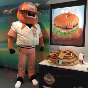 Peach Pulled Pork Sandwich mascot costume character dressed with a Rash Guard and Brooches