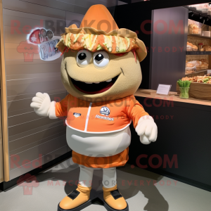 Peach Pulled Pork Sandwich mascot costume character dressed with a Rash Guard and Brooches