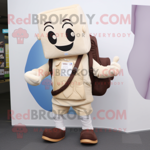 Cream Chocolate Bars mascot costume character dressed with a Trousers and Backpacks