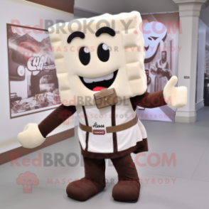 Cream Chocolate Bars mascot costume character dressed with a Trousers and Backpacks