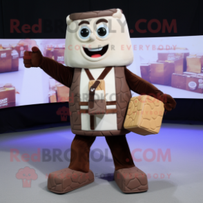 Cream Chocolate Bars mascot costume character dressed with a Trousers and Backpacks