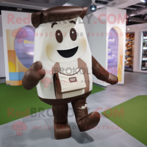Cream Chocolate Bars mascot costume character dressed with a Trousers and Backpacks