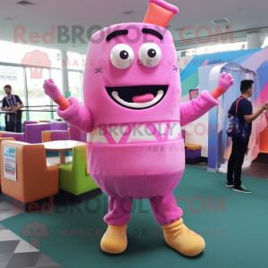 Pink Burgers mascot costume character dressed with a Chinos and Ties