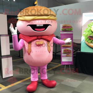 Pink Burgers mascot costume character dressed with a Chinos and Ties