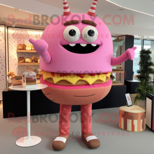 Pink Burgers mascot costume character dressed with a Chinos and Ties