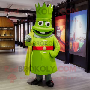 Lime Green British Royal Guard mascot costume character dressed with a Long Sleeve Tee and Hats