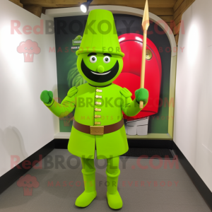 Lime Green British Royal Guard mascot costume character dressed with a Long Sleeve Tee and Hats